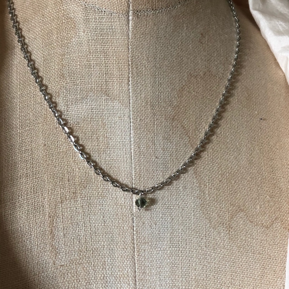 Silver and genuine moldavite bead necklace